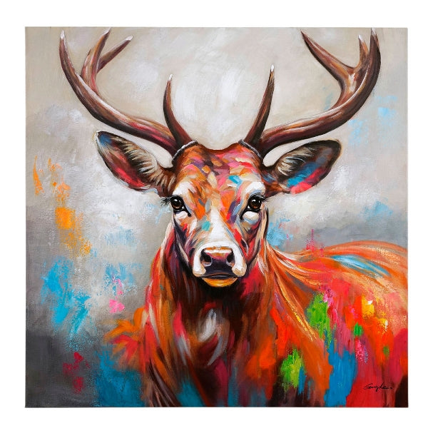 Bild Hirsch, handgemalt Acryl auf Leinwand, 100x100cm