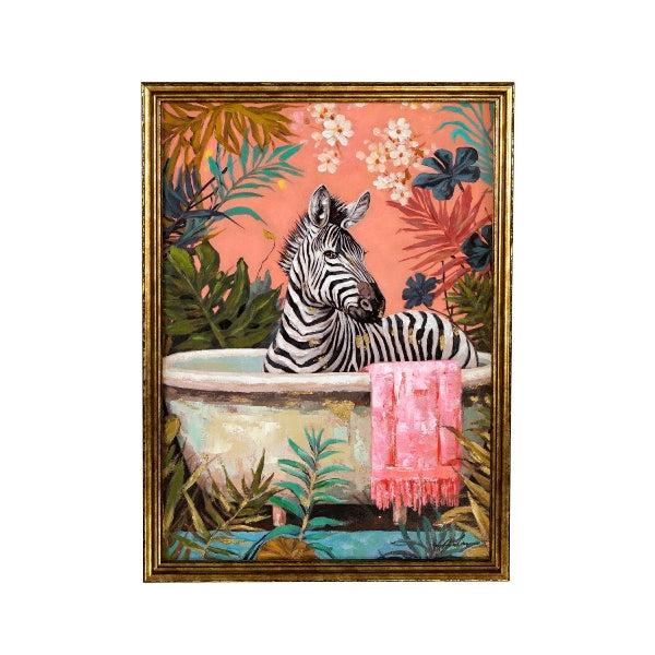 Zebra Badend - Besonderes Zebrabild Floral - tolle Farben 55 x 75 cm