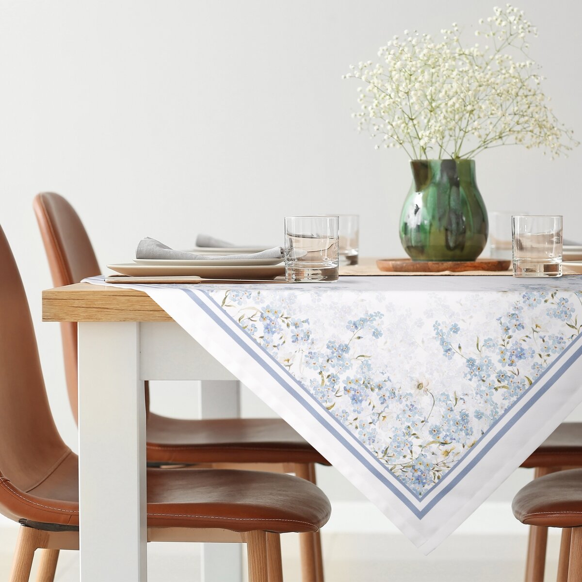 Natur-Blaue Tischdecke 90 x 90 cm – mediterrane Eleganz für Hotels & Gastronomie