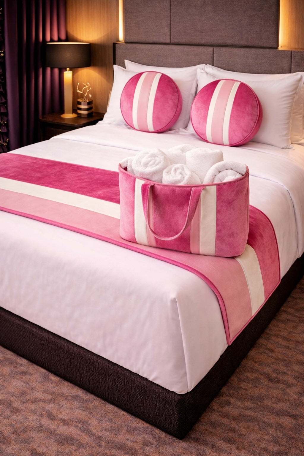 Design-Set „Velvet Soft Pink“ – Bettläufer & Hotel-Tasche im abgestimmten Look