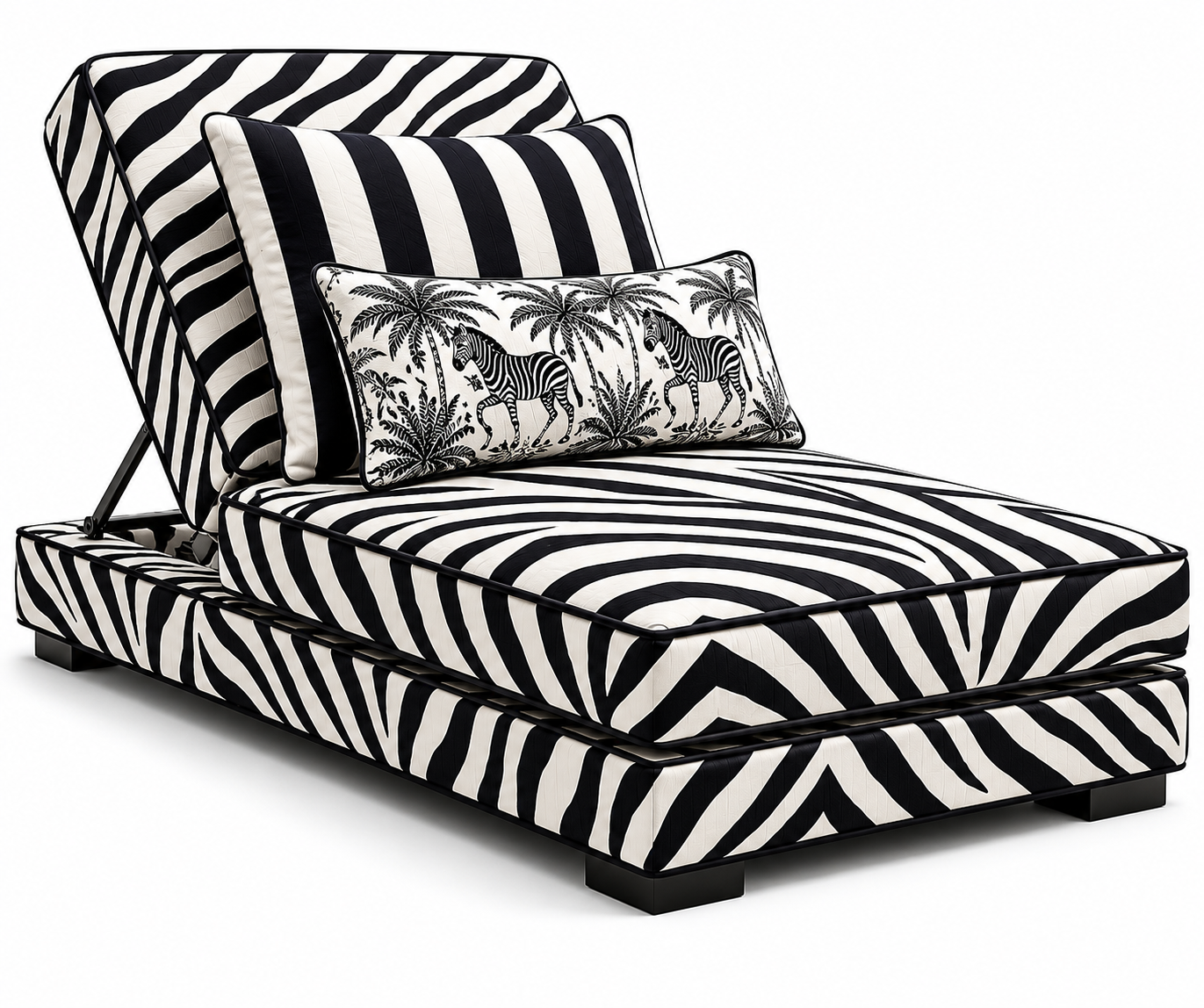 Die exklusive Outdoor-Liege ZEBRA LUXURY vereint auffälliges Design mit höchstem Liegekomfort.