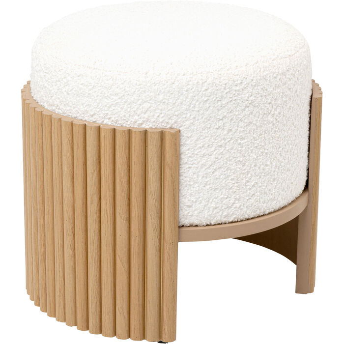 Design-Hocker Bouclé – moderner Sitzhocker in Weiß mit Holzrahmen
