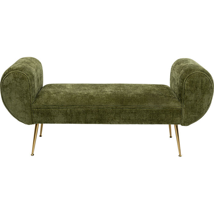 Trentina Velvet Bench – Design Bank in Olivgrün mit Messing
