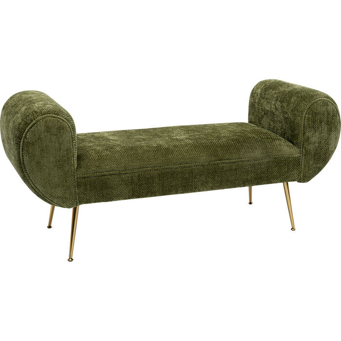 Trentina Velvet Bench – Design Bank in Olivgrün mit Messing