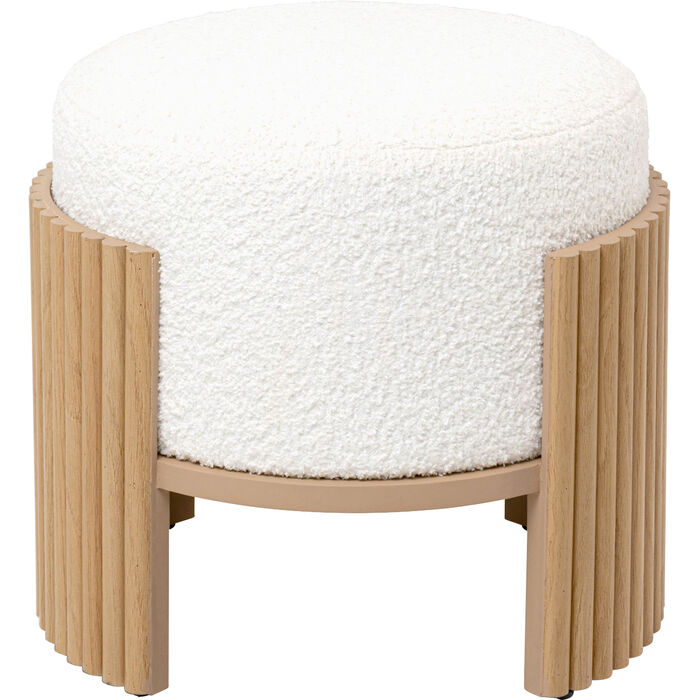 Design-Hocker Bouclé – moderner Sitzhocker in Weiß mit Holzrahmen