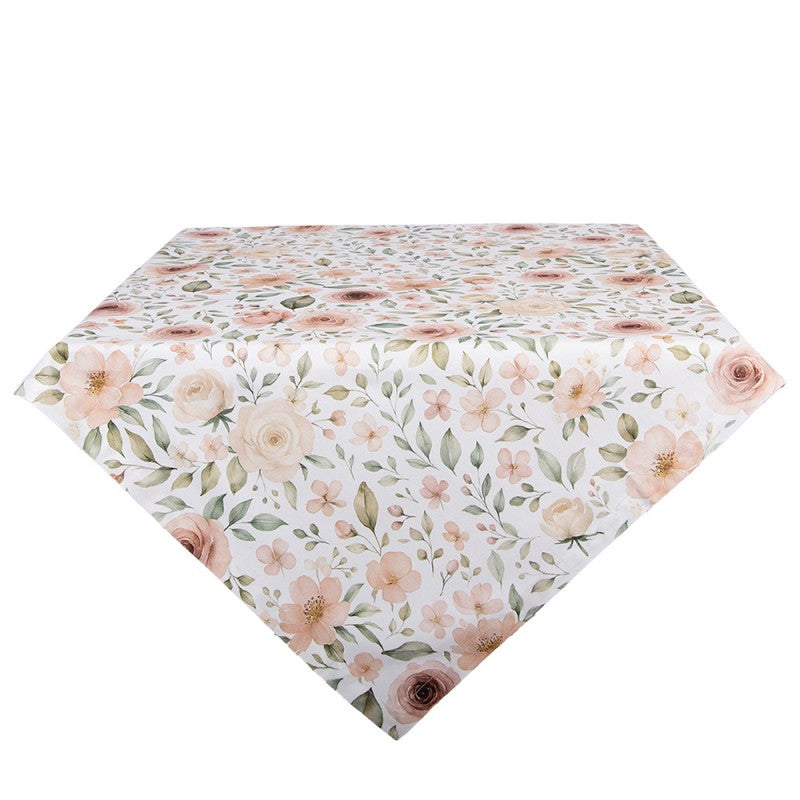 Beige Baumwoll-Tischdecke mit floralem Blumenmuster für elegante Hotel- und Gastronomie-Tischdekoration.