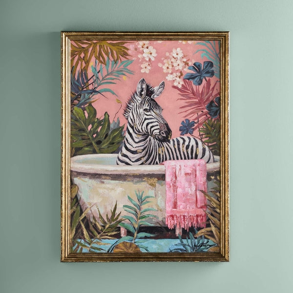 Zebra Badend - Besonderes Zebrabild Floral - tolle Farben 55 x 75 cm