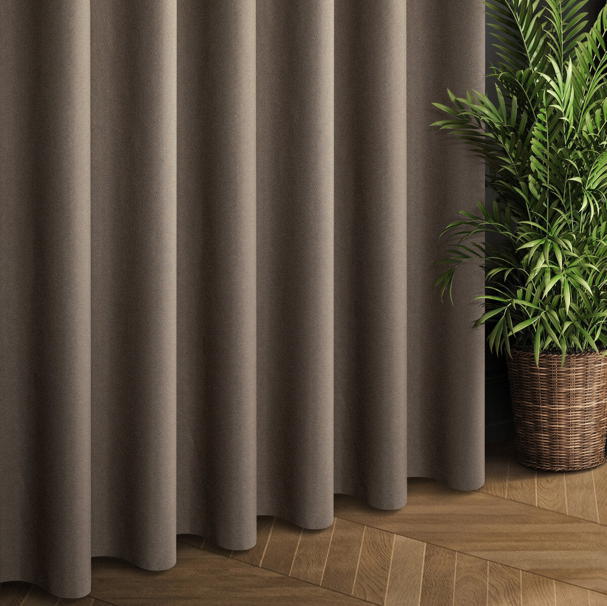 Exklusiver Blackout-Stoff in der Farbe (Braun) – elegante Verdunkelungsstoffe für Hotels, Apartments, Schlafzimmer und luxuriöse Wohnräume