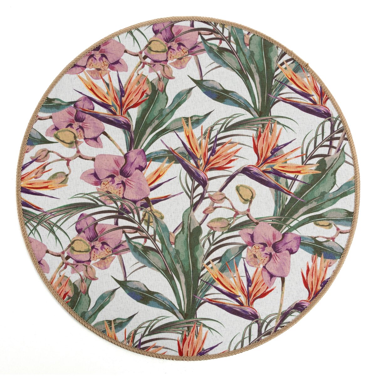 Hotelset - 38 cm - Elegantes rundes Tischset mit floralem Design in natürlichen Grün- und Orangetönen.