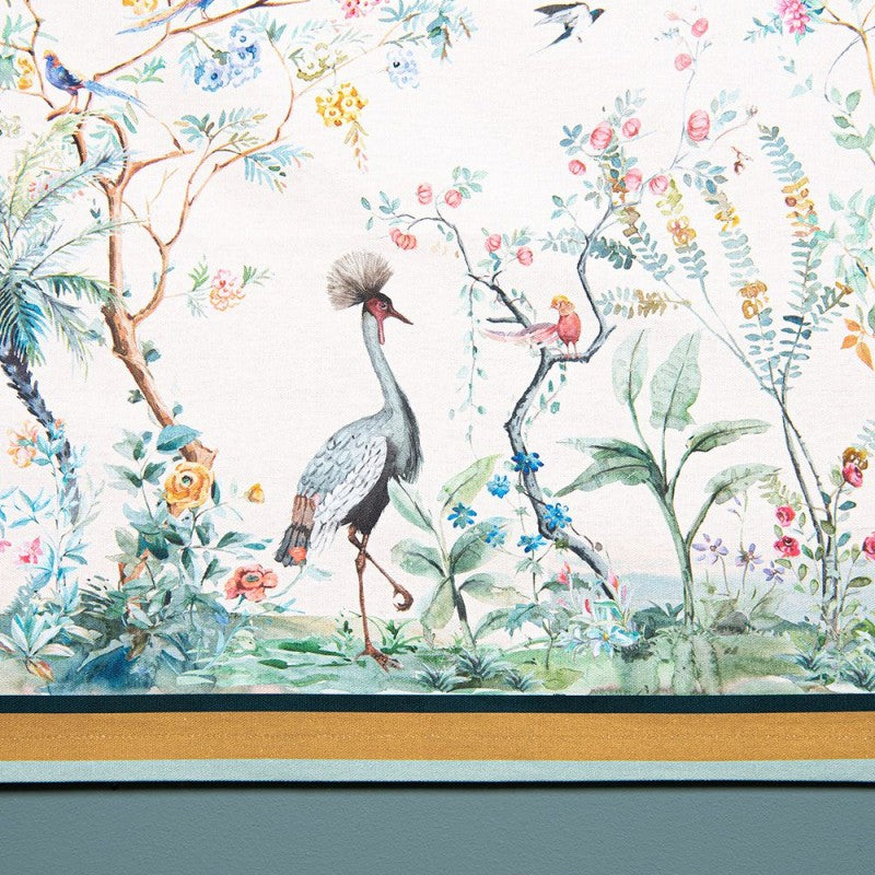 Beige-Grüne Baumwoll-Tischdecke 150 x 150 cm mit botanischem Vogelmotiv – natürliche Eleganz für Hotels & Gastronomie